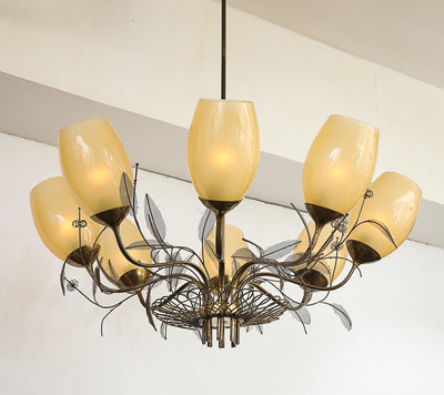 Model No. 9028/9 8 Light Chandelier by Paavo Tynell