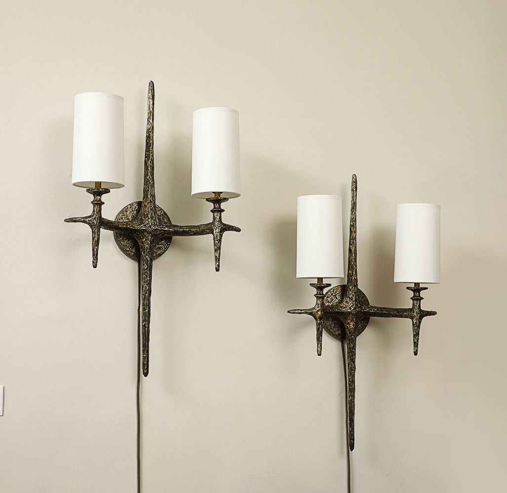 Cinelli Sculptural Bronze Wall Lights by Alexandre Loge