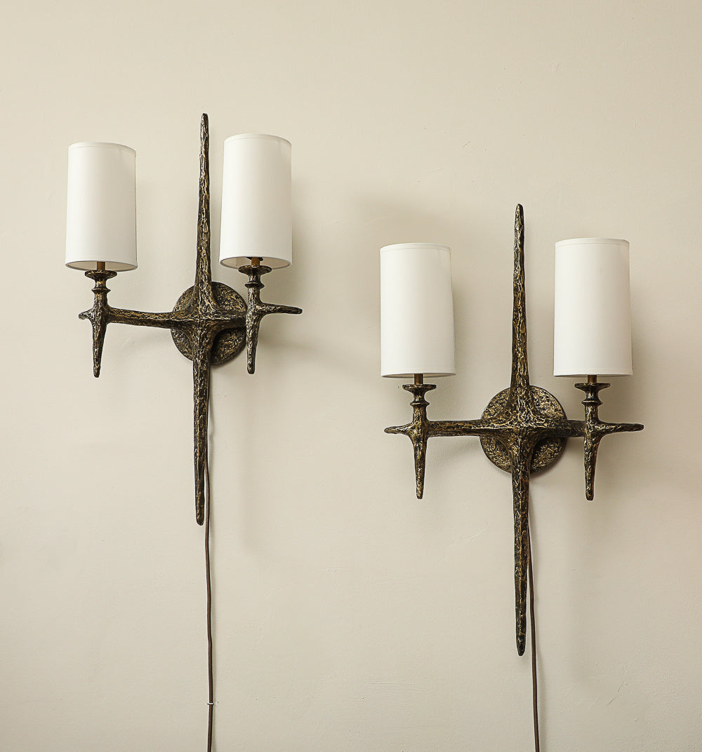 Cinelli Sculptural Bronze Wall Lights by Alexandre Loge