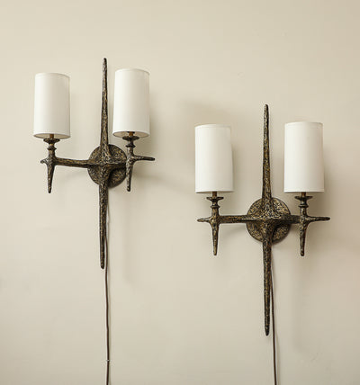 Cinelli Sculptural Bronze Wall Lights by Alexandre Loge