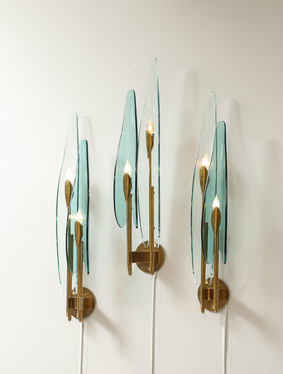 Set of 3 Dahlia Wall Lights by Max Ingrand for Fontana Arte