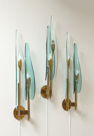 Set of 3 Dahlia Wall Lights by Max Ingrand for Fontana Arte