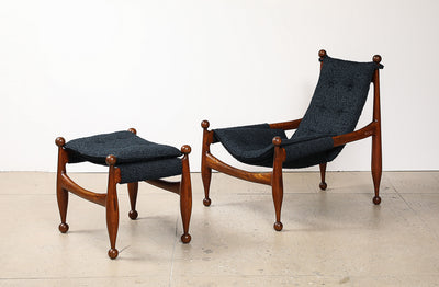 Four Legged Sling Chair with Ottoman by Wendell Castle