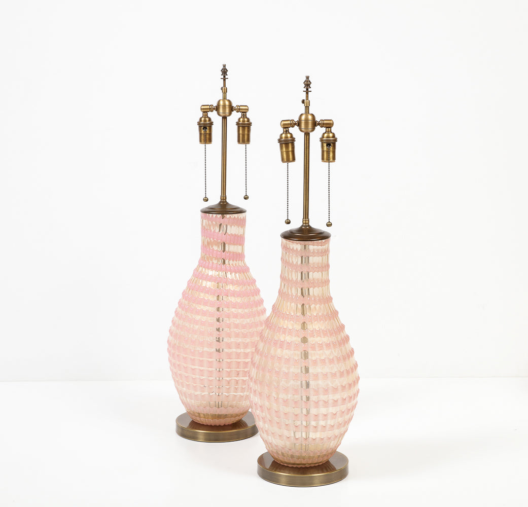 Pair of Segmentati Glass Table Lamps by Barovier & Toso